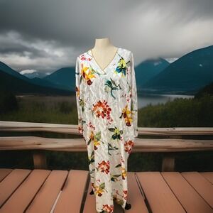 VTG Mary McFadden Long Caftan Mumu House Dress Abstract Floral Pattern One Size